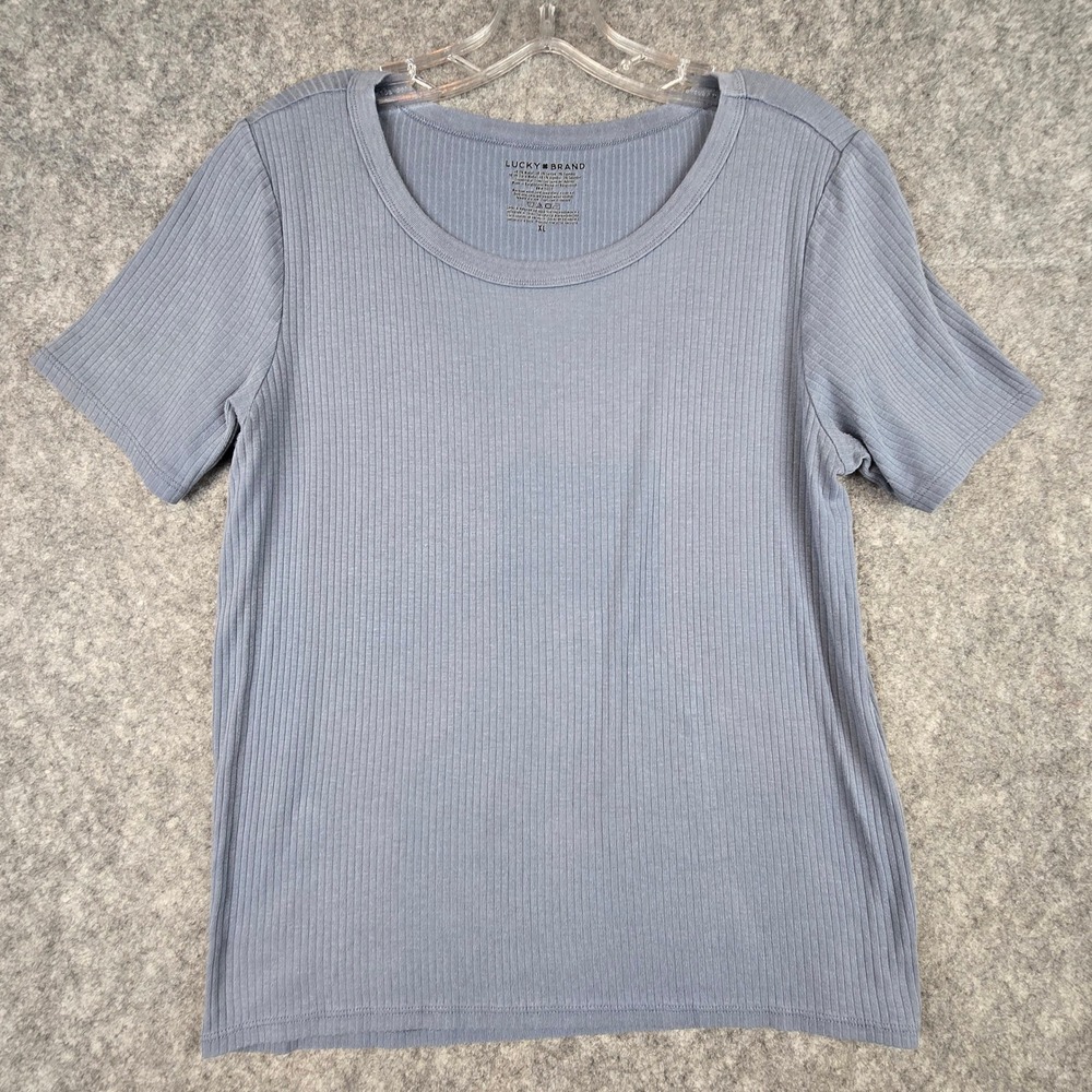 Lucky‎ Brand T-Shirt Womens XL Blue Regular Fit Ribbed Scoop Neck Tee